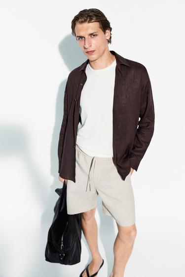 Zara 100% linen short Bermuda shorts - Sand