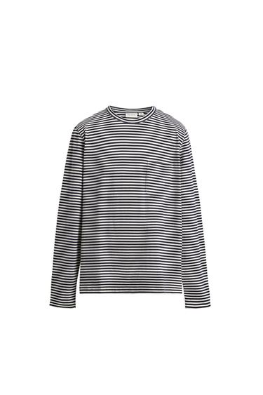CAMISETA JACQUARD RAYAS - Crudo / Marino de Zara