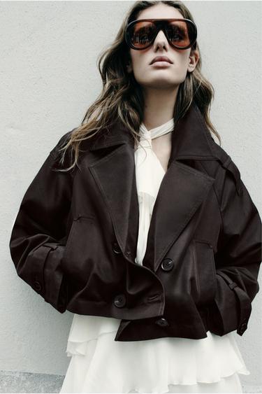 TRENCH CORTO CRUZADO - Marrón de Zara