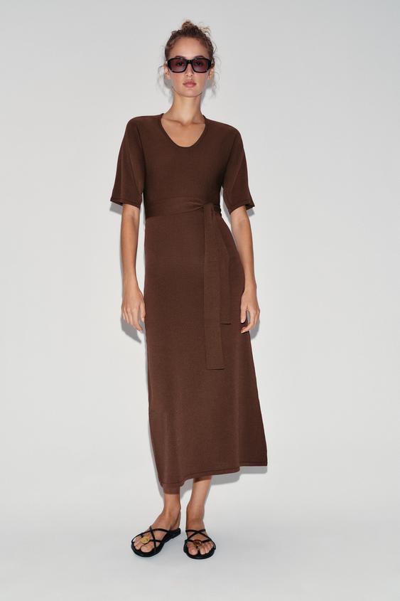 brown sweater dress zara Off The Shoulder Mini neck dress with short sleeves Zara Brown Midi Dress For