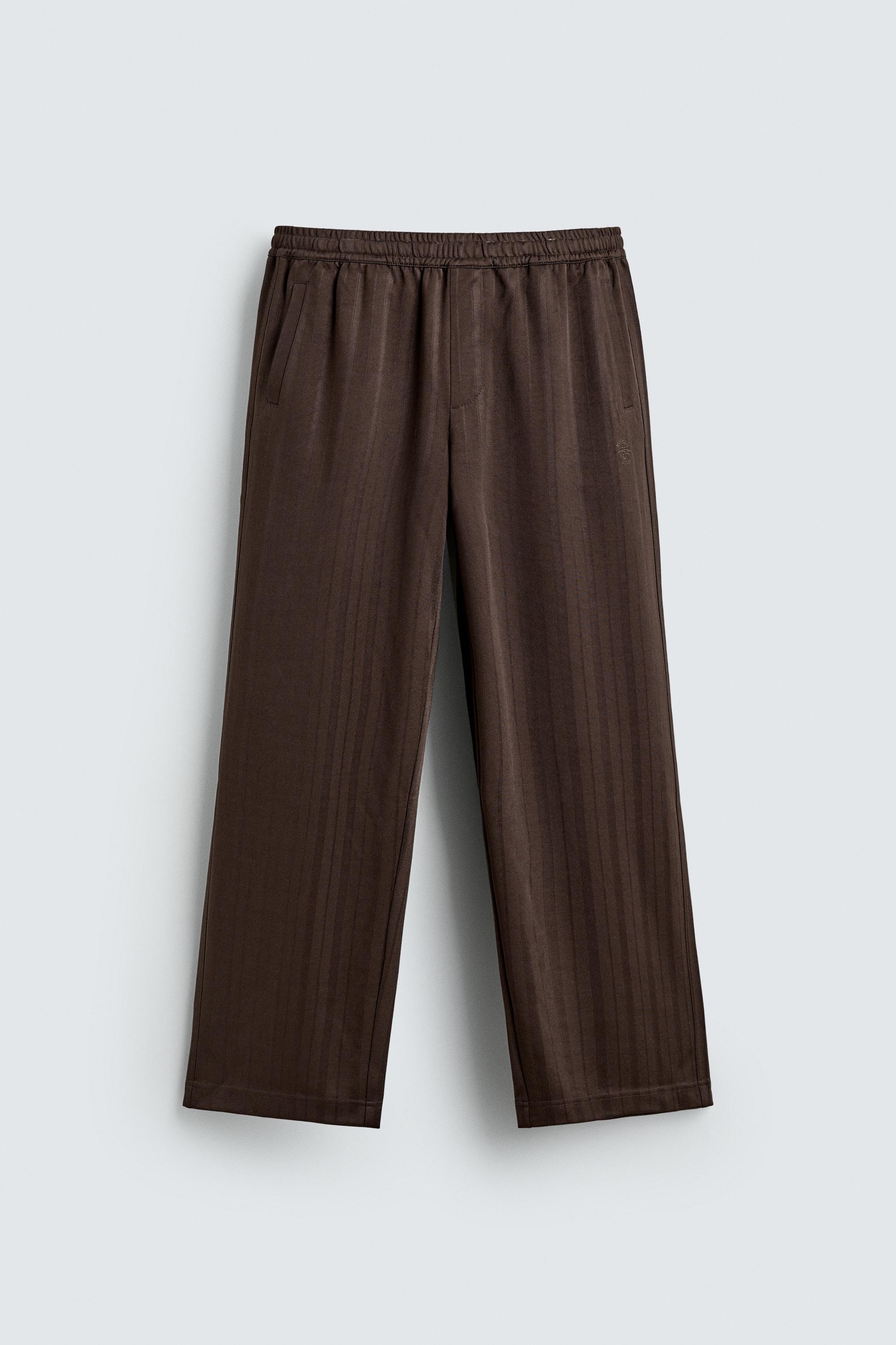 STRIPED JACQUARD JOGGING PANTS — Brown