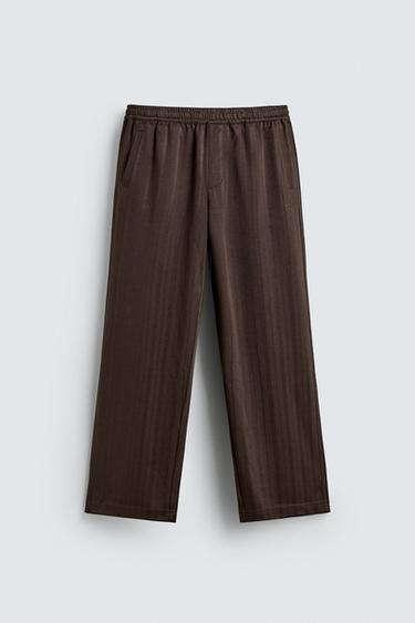 Zaras RANDIG JOGGINGBYXA I JACQUARD - Brun