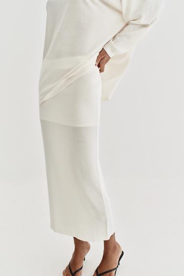 JUPE MI-LONGUE EN MAILLE FINE - Blanc de Zara - Image 3