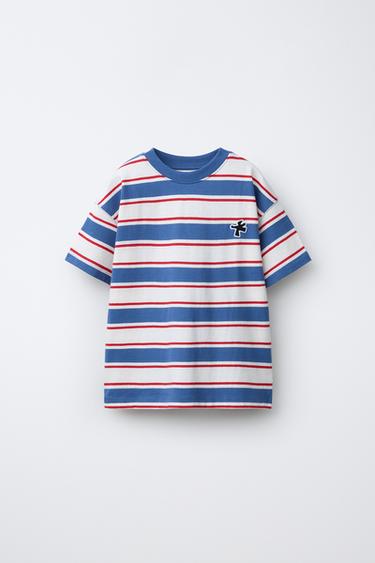 STRIPED T-SHIRT WITH LOGO PATCH - striped by Zara - Image 0