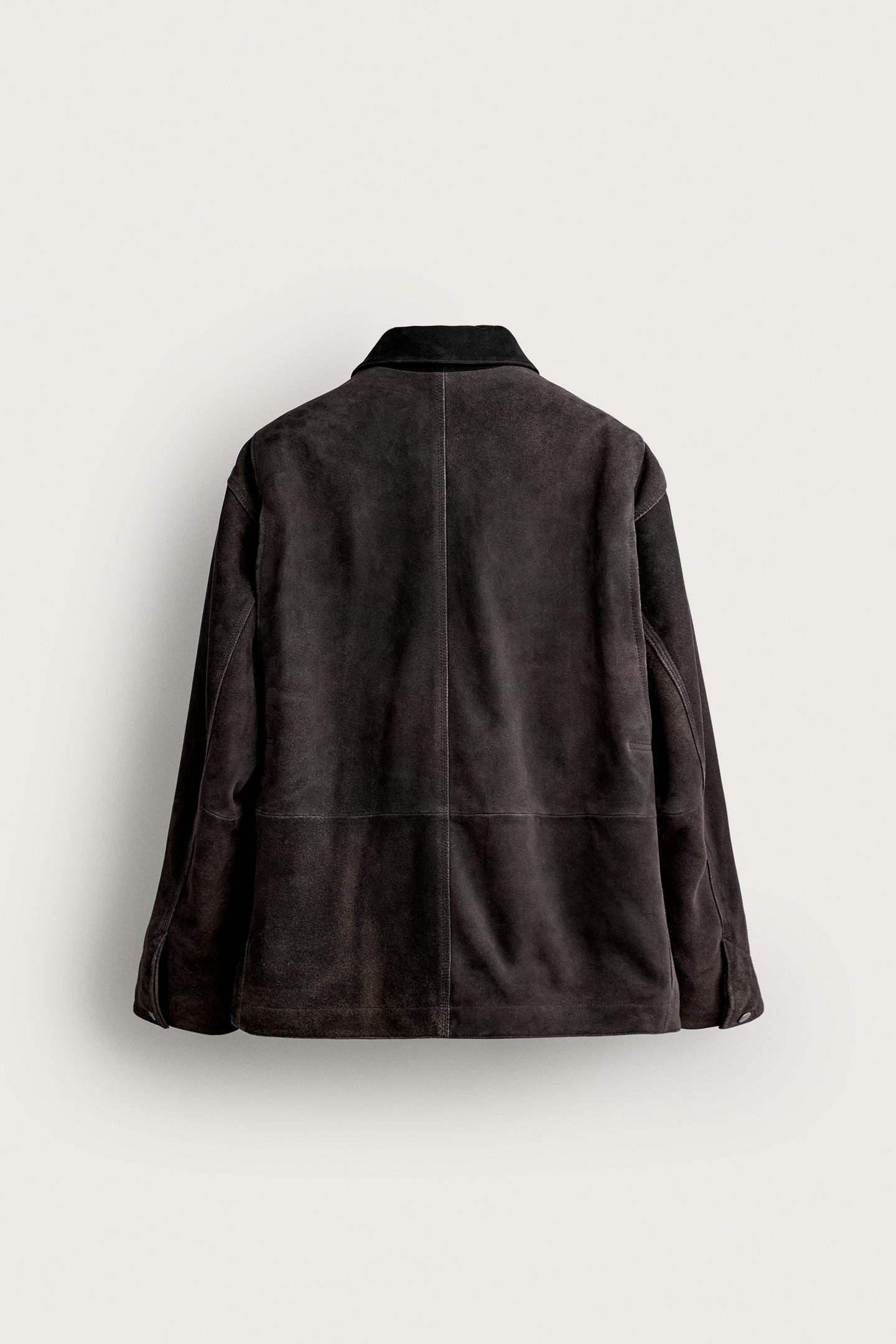 Мужская куртка Zara Washed Suede Leather, цвет: Антрацитовый серый — фото 8