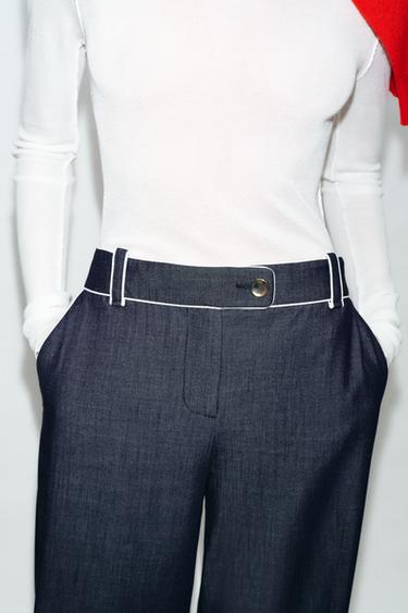 WIDE-LEG TROUSERS WITH CONTRASTING TRIM - Indigo by Zara - Image 3