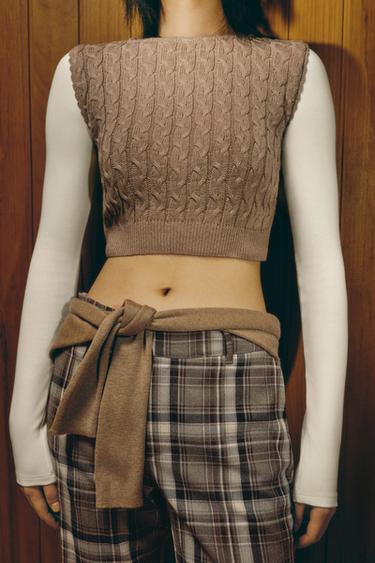 Zara 拼接背心 T 恤 - 中駝色