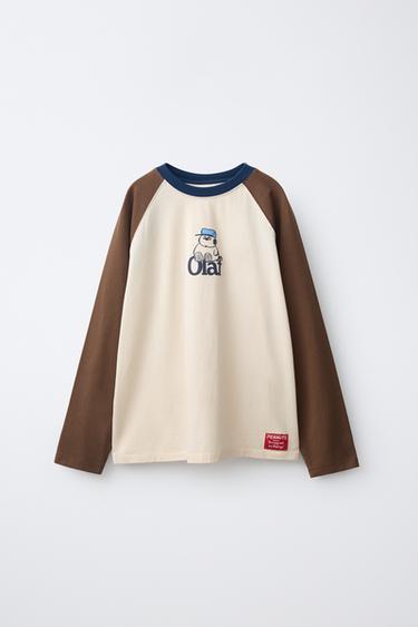 T-SHIRT MANCHES RAGLAN IMPRIMÉ OLAF SNOOPY PEANUTS™ - Écru / Marron de Zara