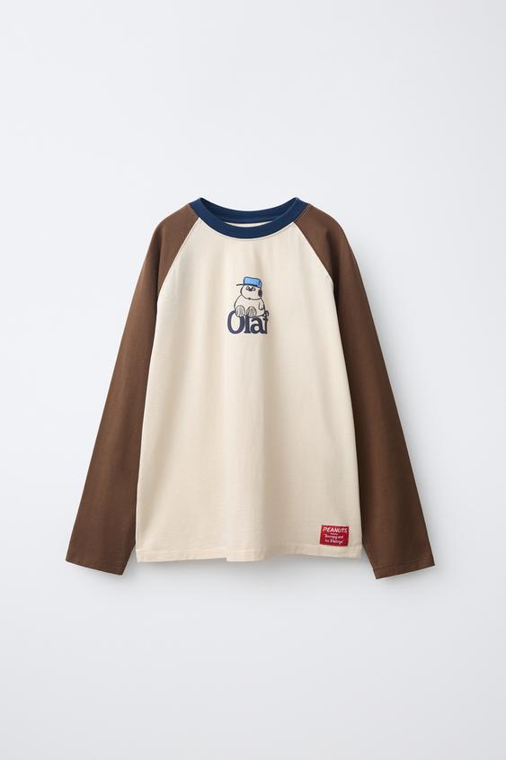 CAMISETA MANGA RANGLÁN ESTAMPADO OLAF SNOOPY PEANUTS™ - Crudo / Marrón de Zara - Imagen 0