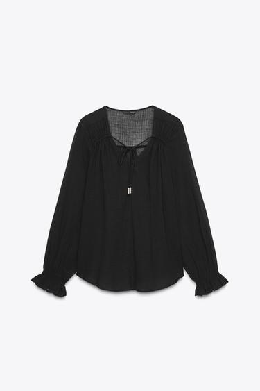 BLOUSE SEMI-TRANSPARENTE - Noir de Zara