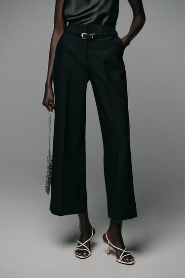 PANTALON BAS AVEC REVERS ET CEINTURE - Noir de Zara - Image 1