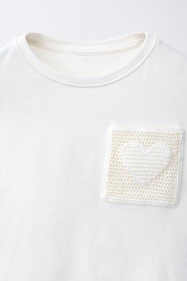 T-SHIRT WITH CROCHET KNIT POCKET - White by Zara - Image 2