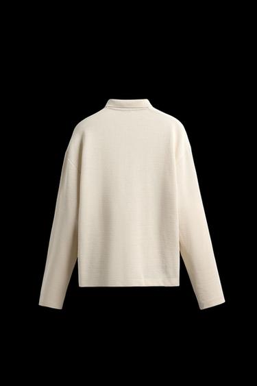 Zara TEXTURED DRAWSTRING POLO SHIRT - Oyster-white