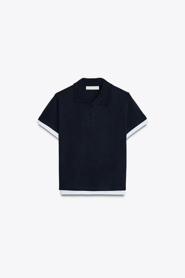 Zara 撞色 POLO 衫 - 海藍色