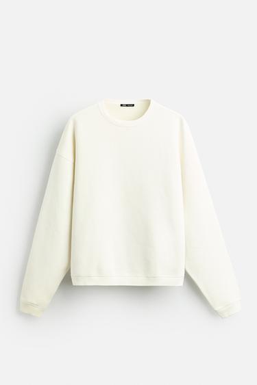 Zara WASHED CREW NECK SWEATSHIRT - Ecru