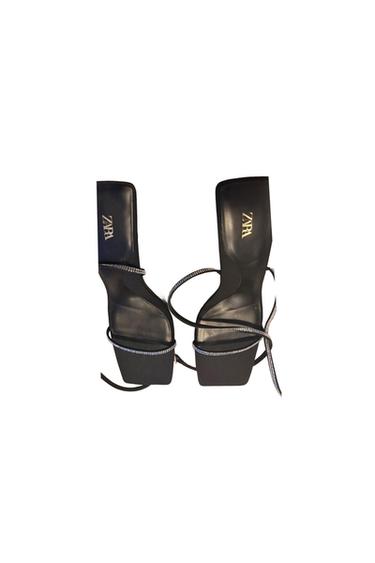 ZARA BLACK STRAPPY SANDALS WITH RHINESTONES SIZE 37