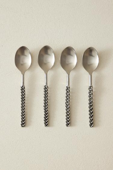 PACK OF DESSERT SPOONS WITH METAL BRAIDED HANDLES (PACK OF 4) - Steel Zara