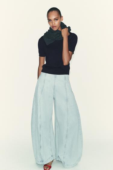 سترة صوف 100٪ بأكمام قصيرة - بحري الخاص بـ Zara