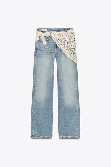 TRF WIDE-LEG MID-WAIST SCARF JEANS - Blue by Zara