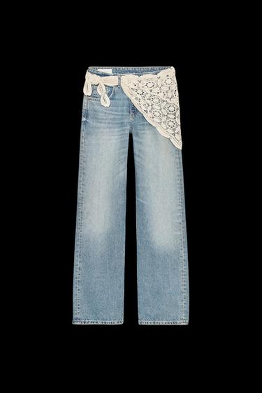 JEANS TRF WIDE LEG PAÑUELO MITTELHOHER BUND - Blau von Zara