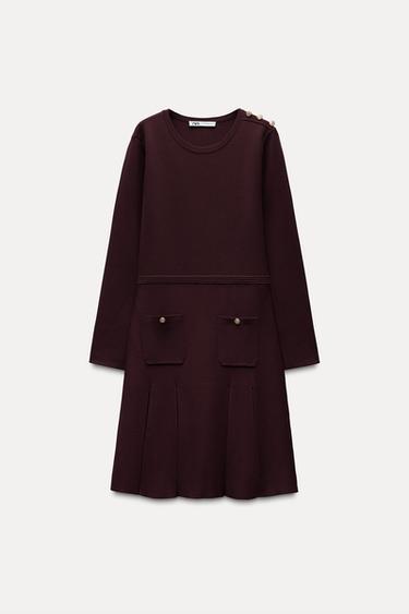 VESTIDO CORTO PUNTO TABLAS - Burgundy de Zara