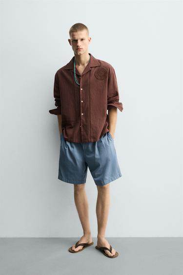GEOMETRIC CROCHET SHIRT - Burgundy by Zara - Image 0