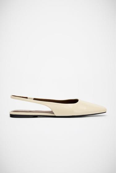 LEATHER SLINGBACK BALLERINA SHOES - Ecru White by Zara