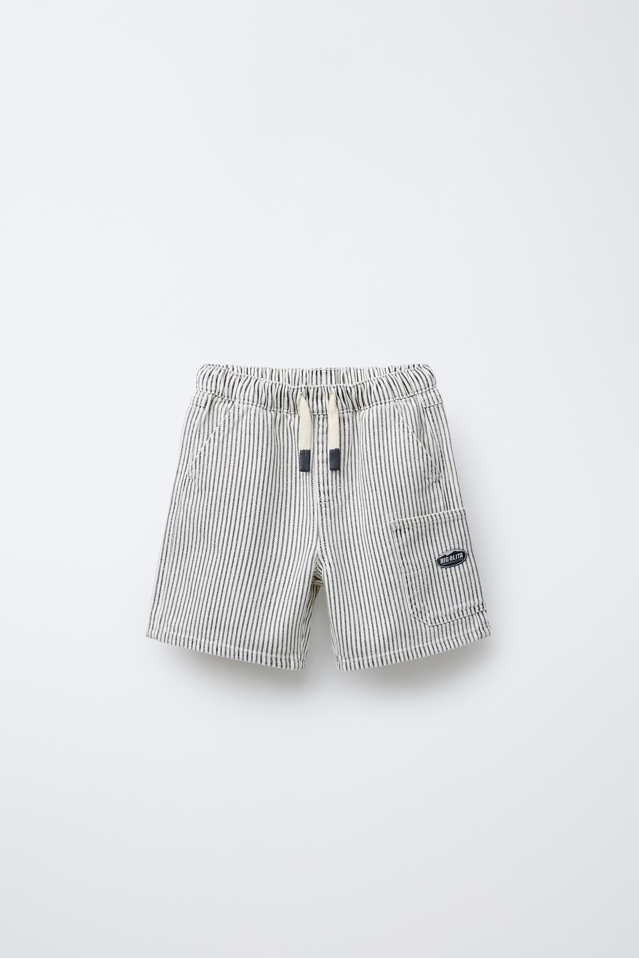 STRIPED TWILL BERMUDA SHORTS WITH LABEL - Ecru / Black