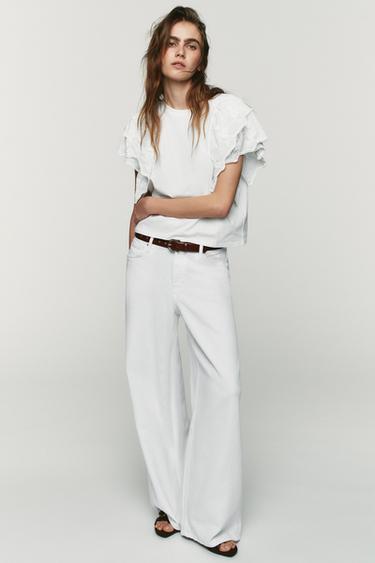 Zara SHORT SLEEVE RUFFLE T-SHIRT - White - Image 0