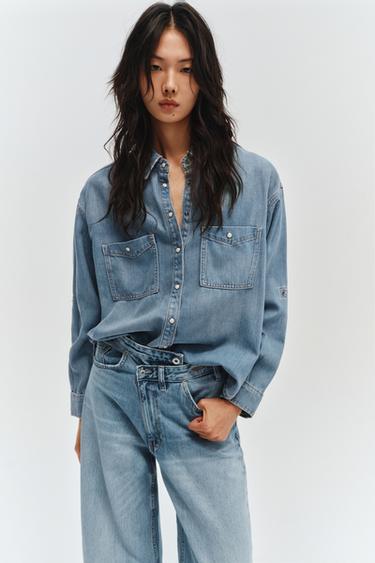 Zara OVERSIZE 牛仔襯衫 - 中藍色