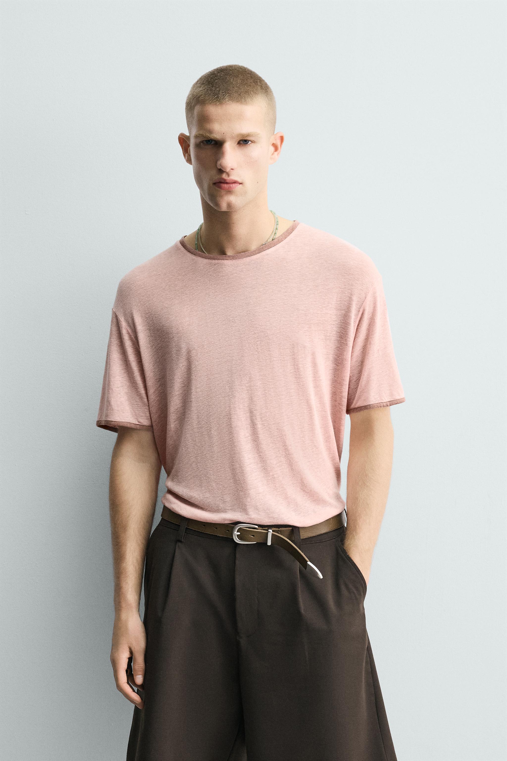 CONTRAST VISCOSE-LINEN BLEND T-SHIRT