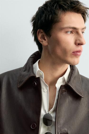 BLOUSON COURT EN CUIR - Marron de Zara - Image 4