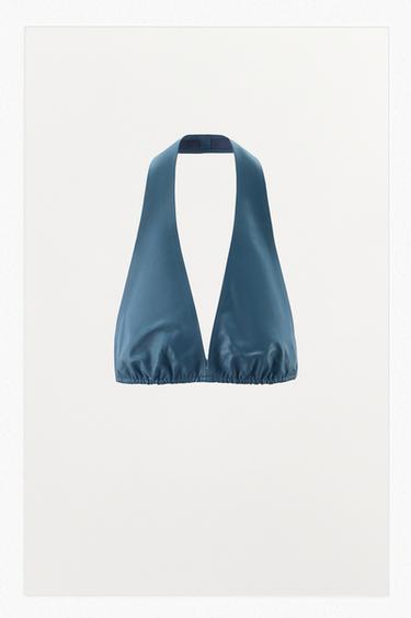 TOP SUJETADOR HALTER PIEL 100% - Azul de Zara