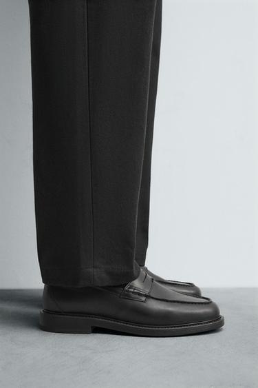 Zara LEATHER PENNY LOAFERS - Black - Image 0