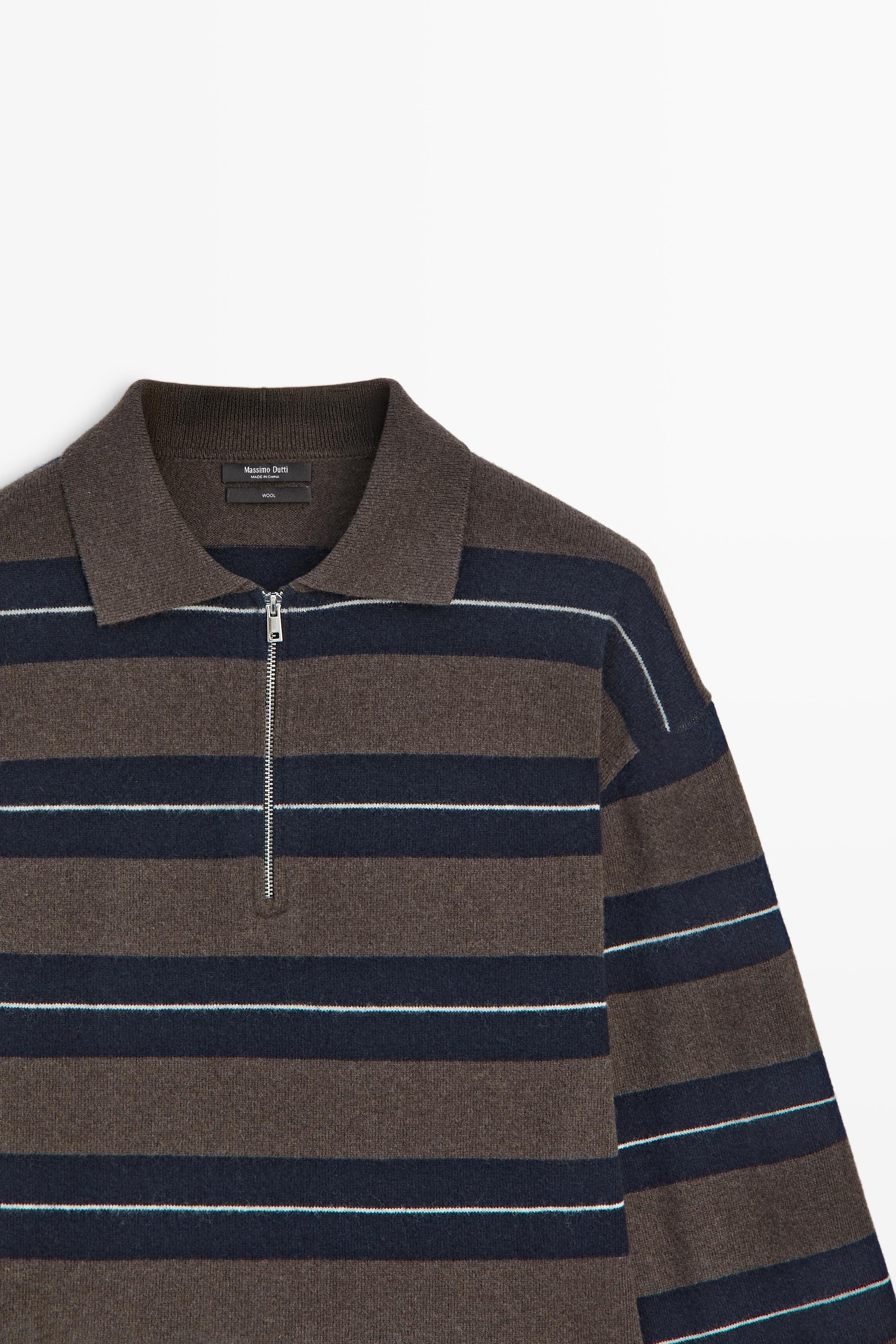100% wool zip polo sweater