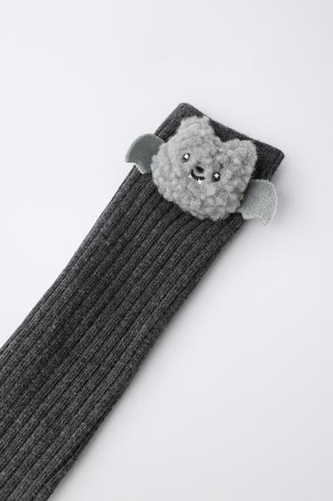 RIBBED KNEE-HIGH SOCKS WITH PATCH — Anthracite grey 2
