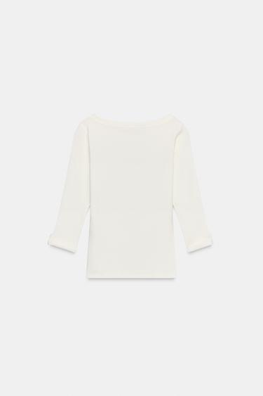 RIBBED T-SHIRT WITH BUTTON - White by Zara - Image 5