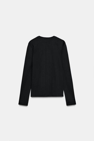LONG-SLEEVE INTERLOCK T-SHIRT — Black 2