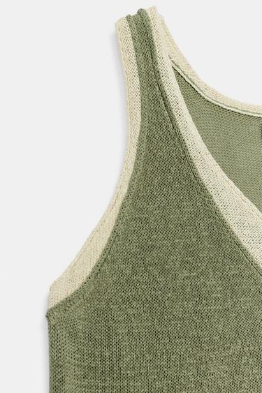 KNIT TOP WITH CONTRAST DETAILING - Khaki by Zara