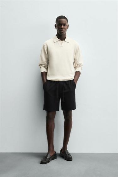 TEXTURED COMFORT BERMUDA SHORTS - Black by Zara
