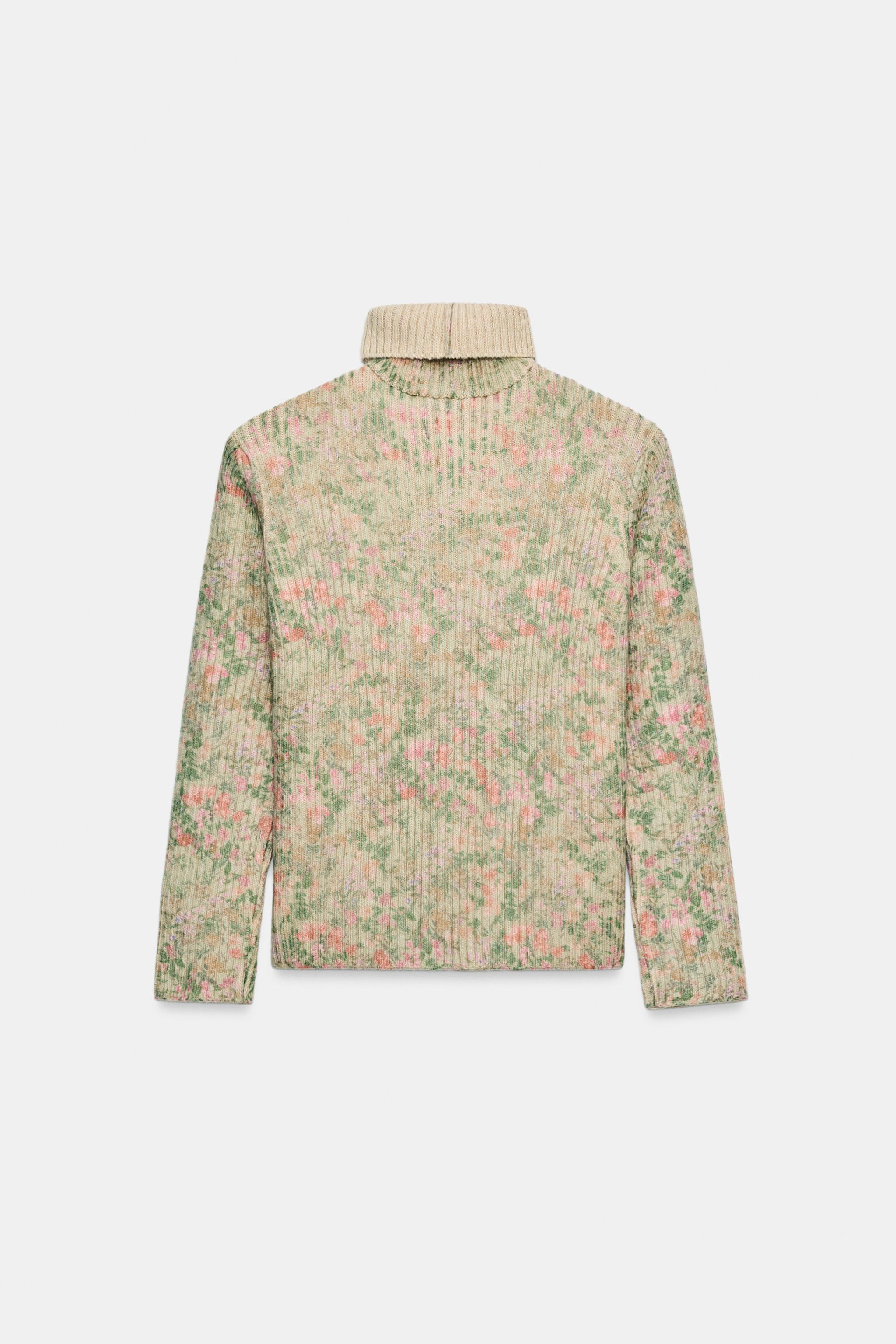 FLORAL PRINT RIBBED KNIT JUMPER