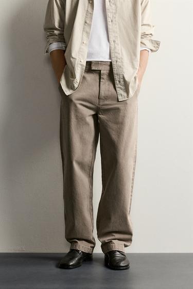 STRAIGHT-FIT CHINO PANTS WITH TABS — Light khaki 2