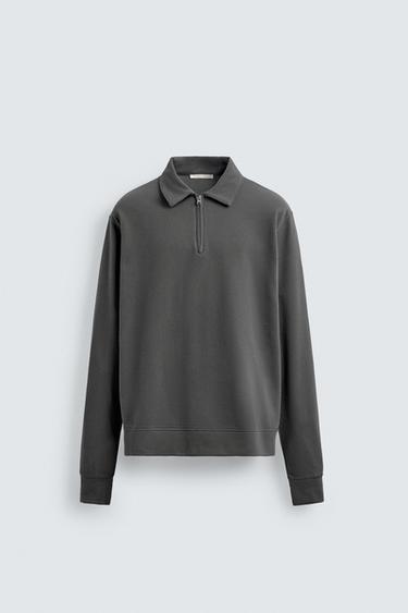 TEXTURED WEAVE POLO SHIRT WITH ZIP - Light grey by Zara