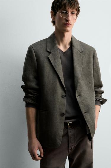 VESTE STRUCTURÉE 100% LIN - Vert olive de Zara - Image 5