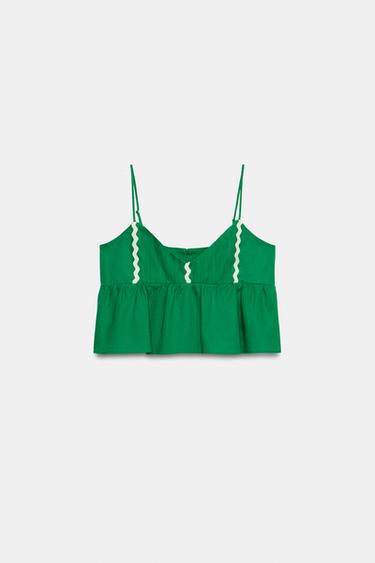 TOP À BRETELLES ET EN LIN - Vert de Zara - Image 6