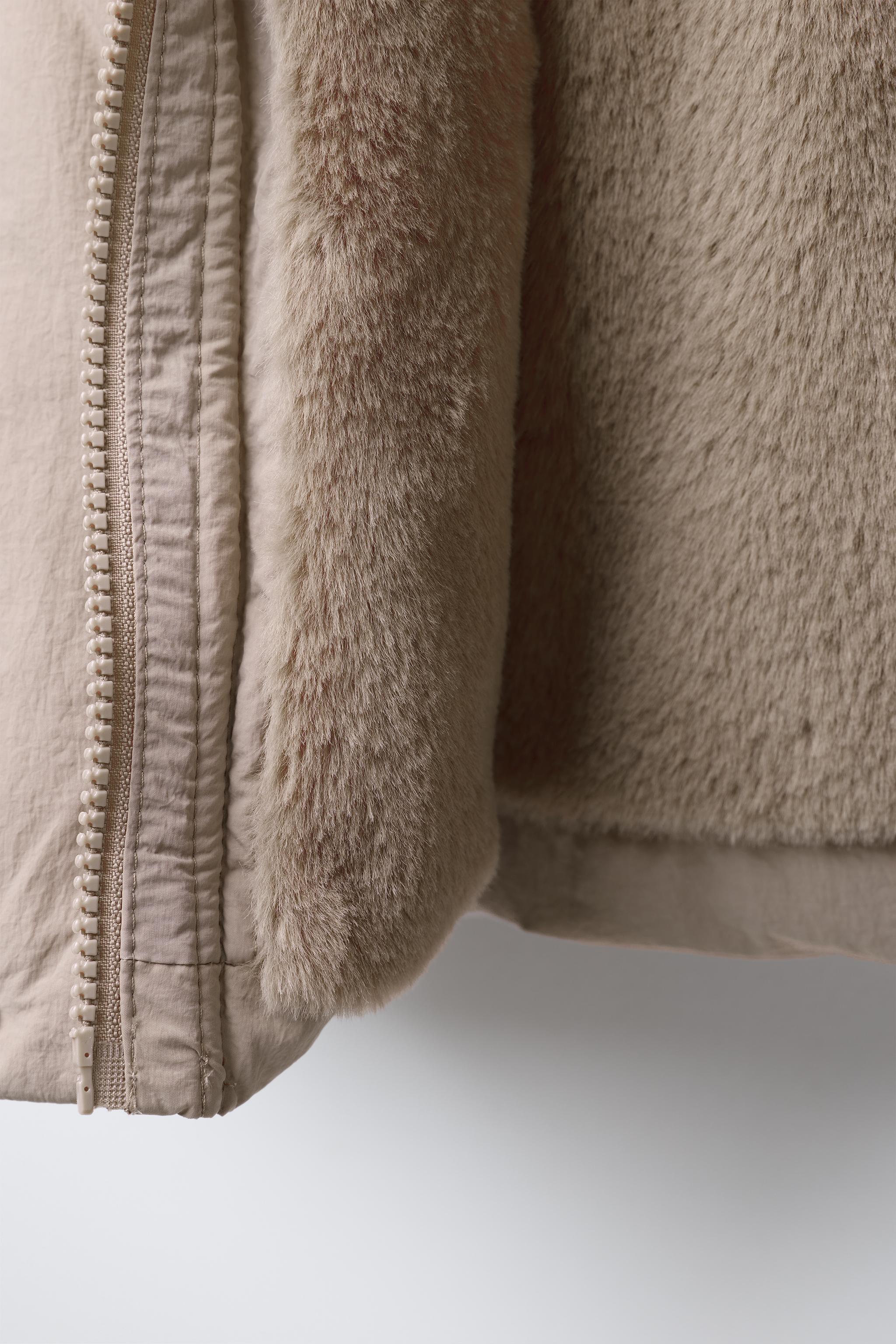 WATER-REPELLENT FEATHER DOWN PUFFER COAT WITH REMOVABLE FAUX FUR HOODIE