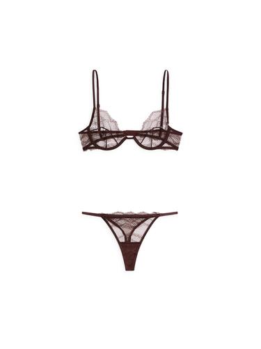 Soutien-gorge à armatures en dentelle ondulée - Vison chiné de Zara