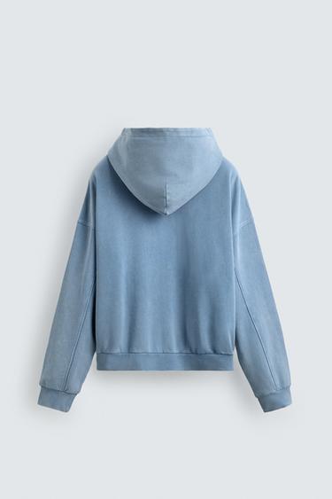 SWEAT DÉLAVÉ ZIPPÉ À CAPUCHE - Bleu clair de Zara - Image 8