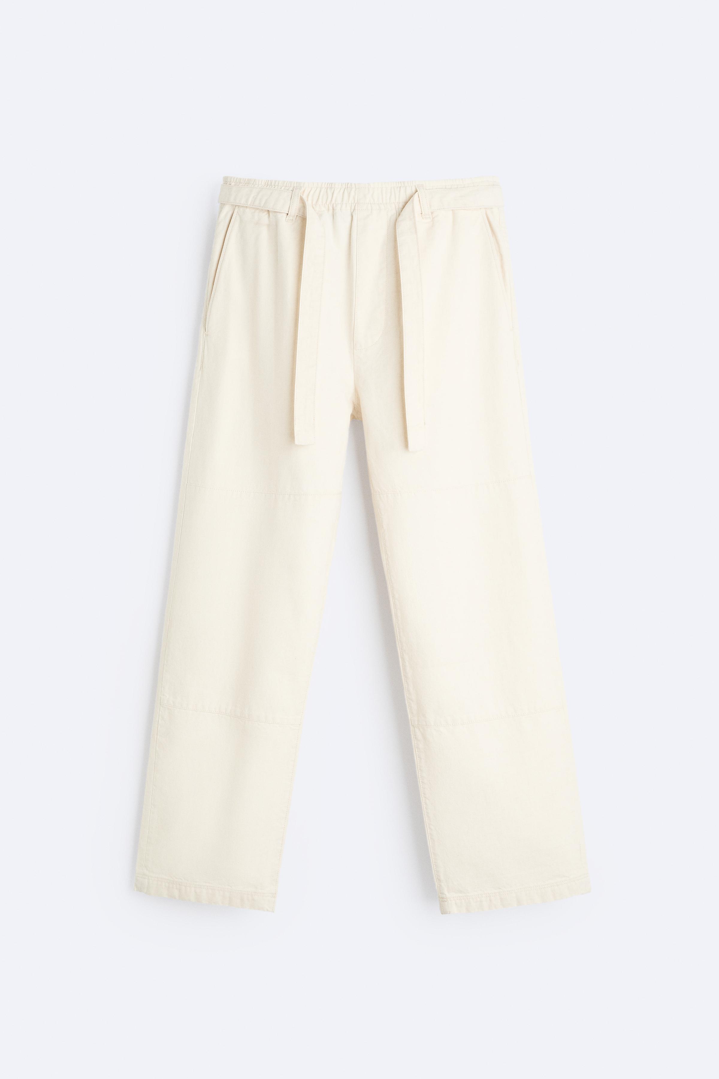 BELTED COTTON AND HEMP PANTS - Light beige | ZARA Canada