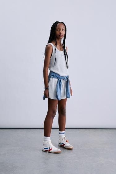 WAFFLE-KNIT BERMUDA SHORTS WITH SLOGAN PRINT - Grey marl by Zara